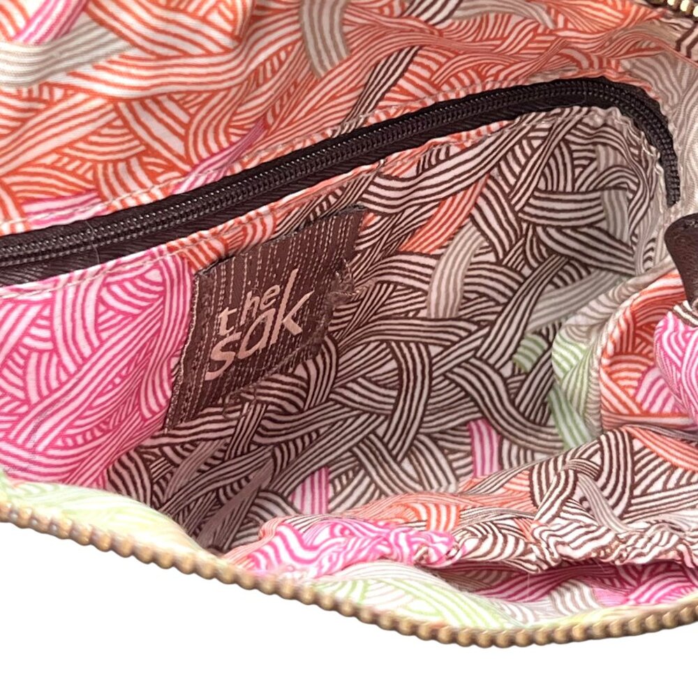 The Sak Striped Patchwork Leather Crossbody Bag Adjustable Strap Red Pink Teal - Picture 11 of 16